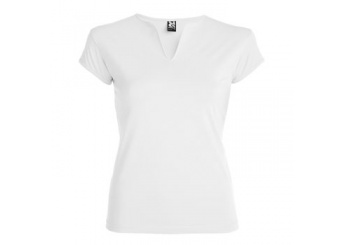 T-shirt branca cintada de gola redonda com abertura em V