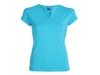 T-shirt cintada de gola redonda com abertura em V