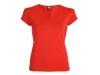 T-shirt cintada de gola redonda com abertura em V