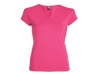 T-shirt cintada de gola redonda com abertura em V