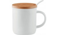 Caneca de porcelana com tampa em bambu e colher KENYA