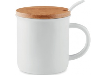 Caneca de porcelana com tampa em bambu e colher KENYA