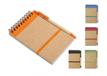 Caderno de bolso com 70 pginas de papel liso reciclado + Esferogrfica SONORA