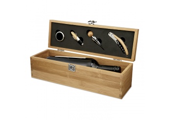 Caixa em Bambu para 1 garrafa de vinho com utenslios TARDOR