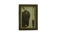 Conjunto porta-chaves e caneta castanha