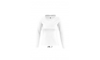 T-SHIRT DE MANGA COMPRIDA E GOLA REDONDA PARA SENHORA BRANCA MAJESTIC