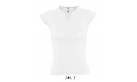 T-SHIRT COM MEIA MANGA E GOLA ELABORADA PARA SENHORA BRANCA MINT