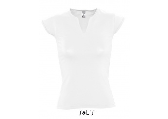 T-SHIRT COM MEIA MANGA E GOLA ELABORADA PARA SENHORA BRANCA MINT
