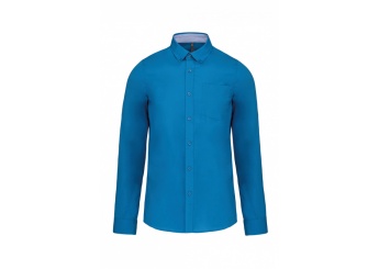 Camisa em popeline pr lavada de manga comprida Azul