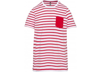 T-shirt s riscas de criana estilo marinheiro de manga curta com bolso