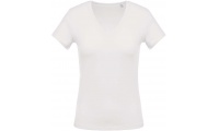 T-shirt de senhora com decote em V de manga curta Branco